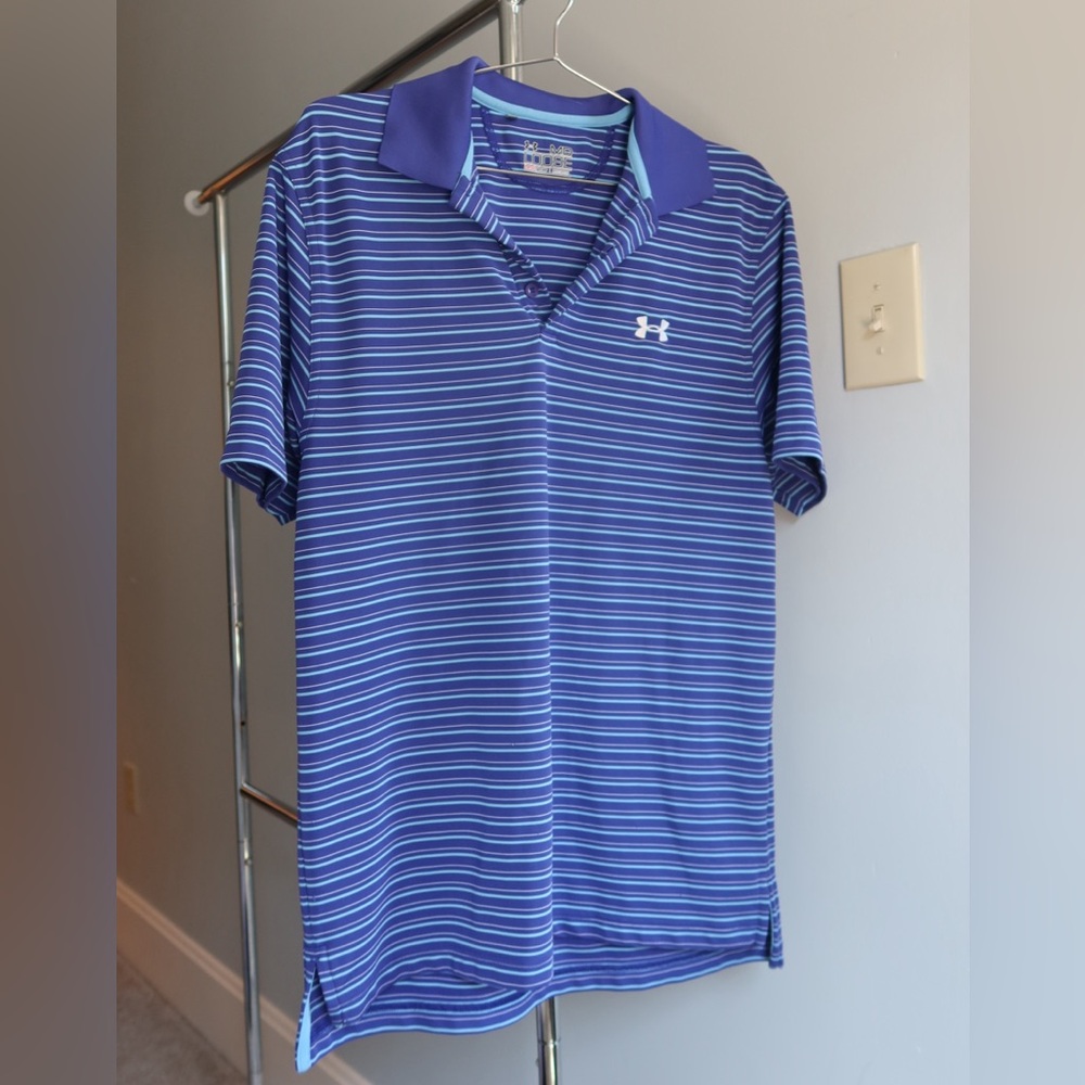 Under Armour Men's Polo with Blue‎ and White Stripes